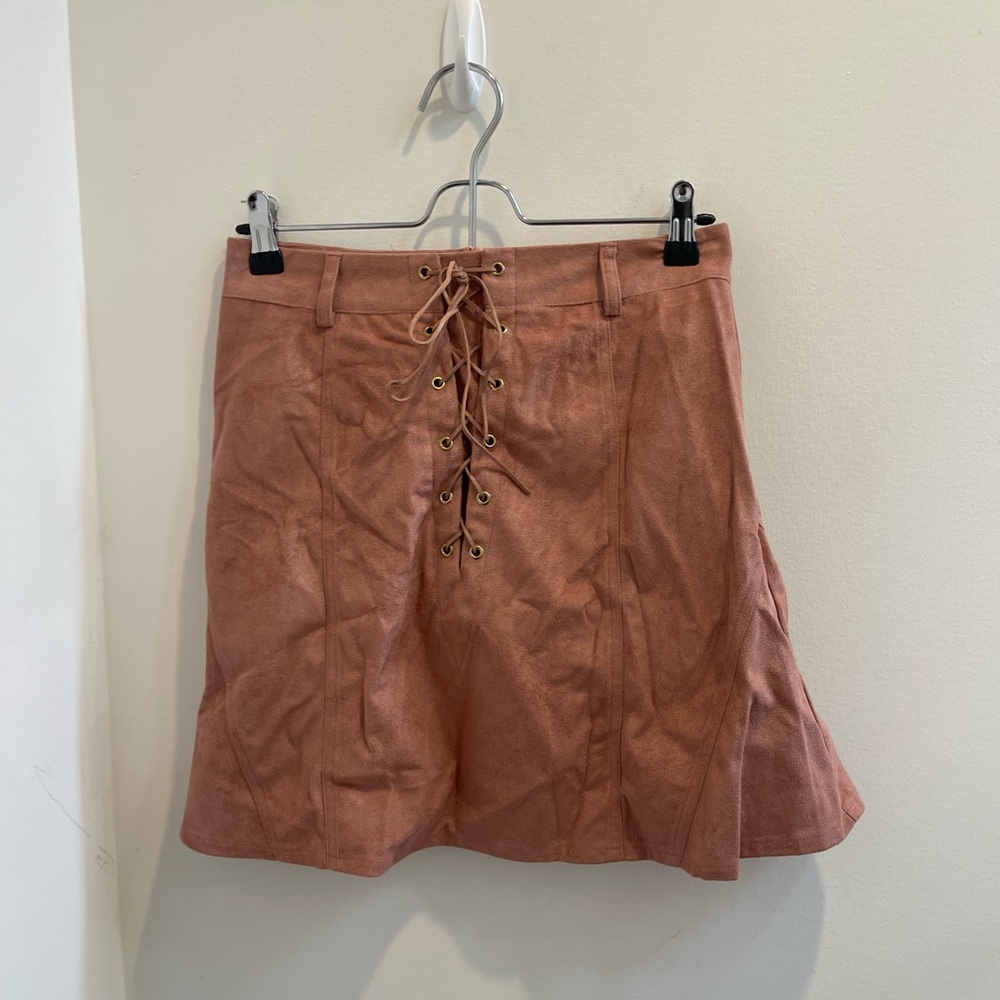 Boohoo Pink Suede Lace-Up Mini Skirt